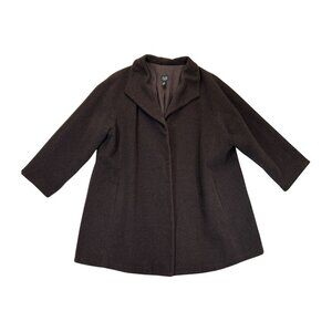 Eileen Fisher Coat Womens 2X Plus Brown Wool Midi Buttons Italian‎ Fabric